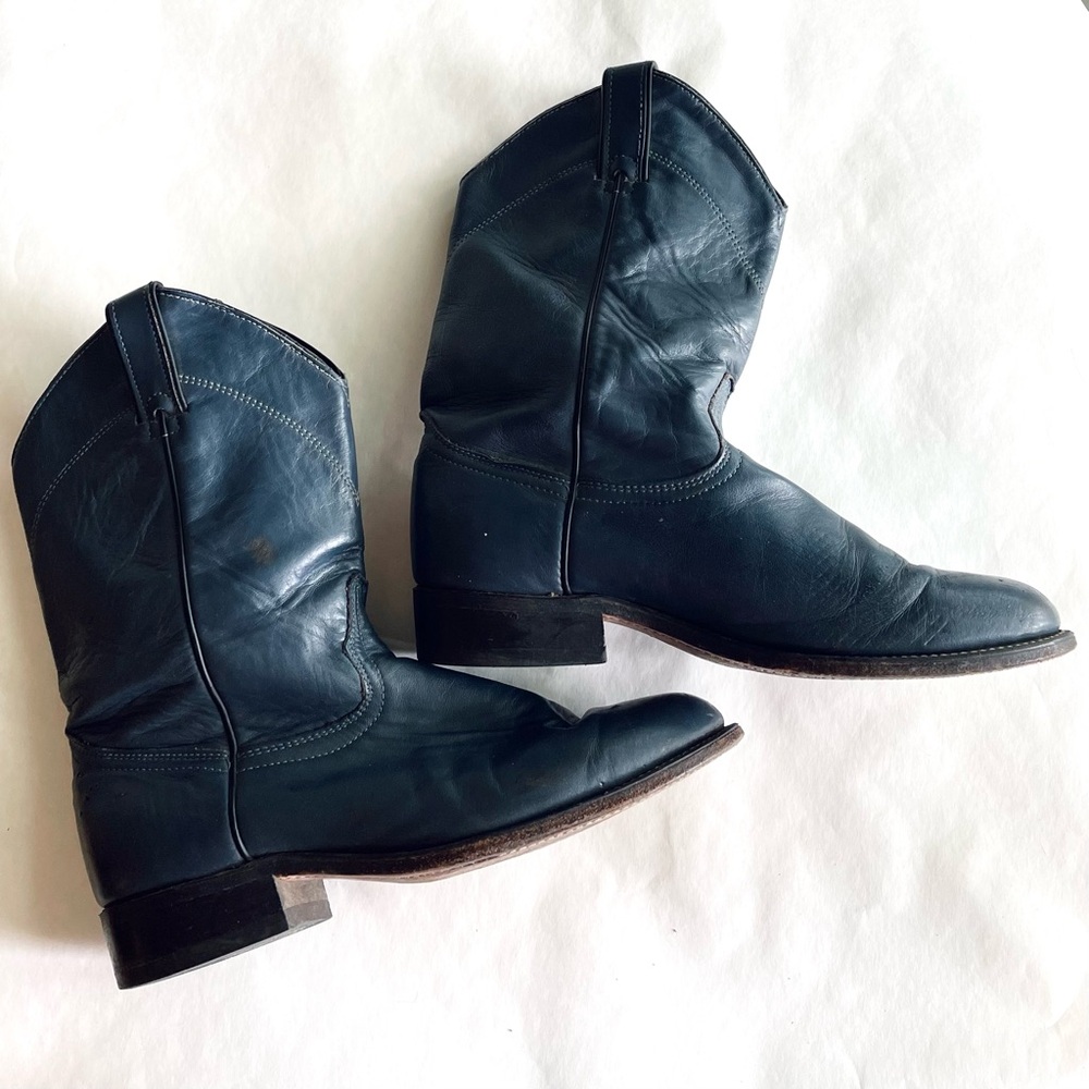 Wrangler Navy Blue Leather Western Heeled Boots